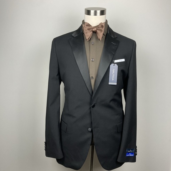 Nautica Mens 2-pc Suit Modern fit Tuxedo Jacket‎ 42L Pants 36W Black E121876 - Picture 10 of 16